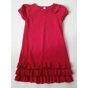 CHEROKEE Red Knit Ruffled Hem Short Sleeved Dress Girls Size 3T